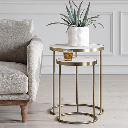 Aragon Nesting Tables by Uttermost in brass. Made from metal, mdf, pu leather in a unique style.