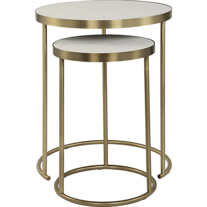 Aragon Nesting Tables by Uttermost in brass. Made from metal, mdf, pu leather in a unique style.