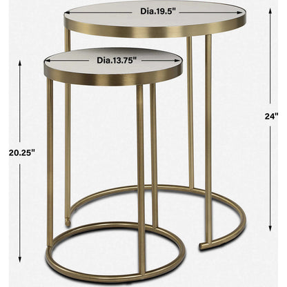 Aragon Nesting Tables (Set of 2) by Uttermost in brass. Made from metal, mdf, pu leather in a unique style.