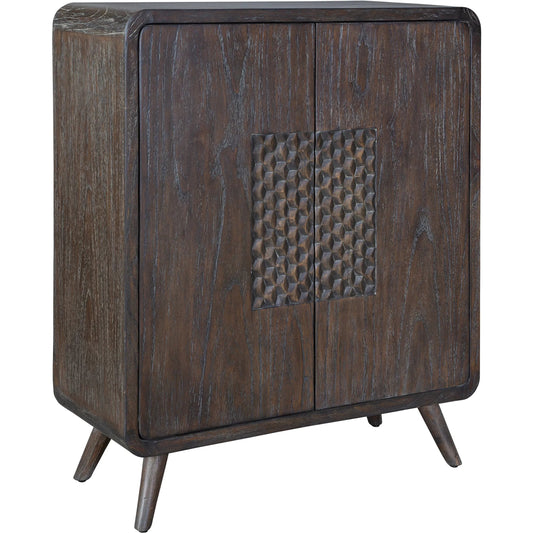 Hausen 2-Door Mid-Century Cabinet by Uttermost in weathered mindi grain. Made from particle board with mindi veneer, mindi wood in a traditional style.