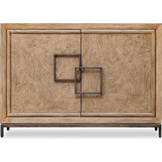 Paltrow Burl 2 Door Cabinet by Uttermost in bronze. Made from particle board with oak, mappa burl veneer, oak wood in a transitional style.