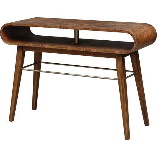 Ledger Mid-Century Console Table by Uttermost in brass. Made from mdf veneer mappa burl with javawood in a unique style.