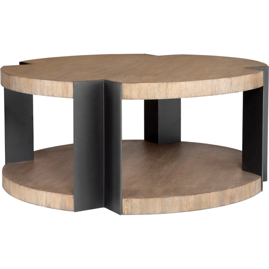 Loana Industrial Coffee Table by Uttermost in black. Made from mdf sengon veneer with mahogani wood, metal in a unique style.