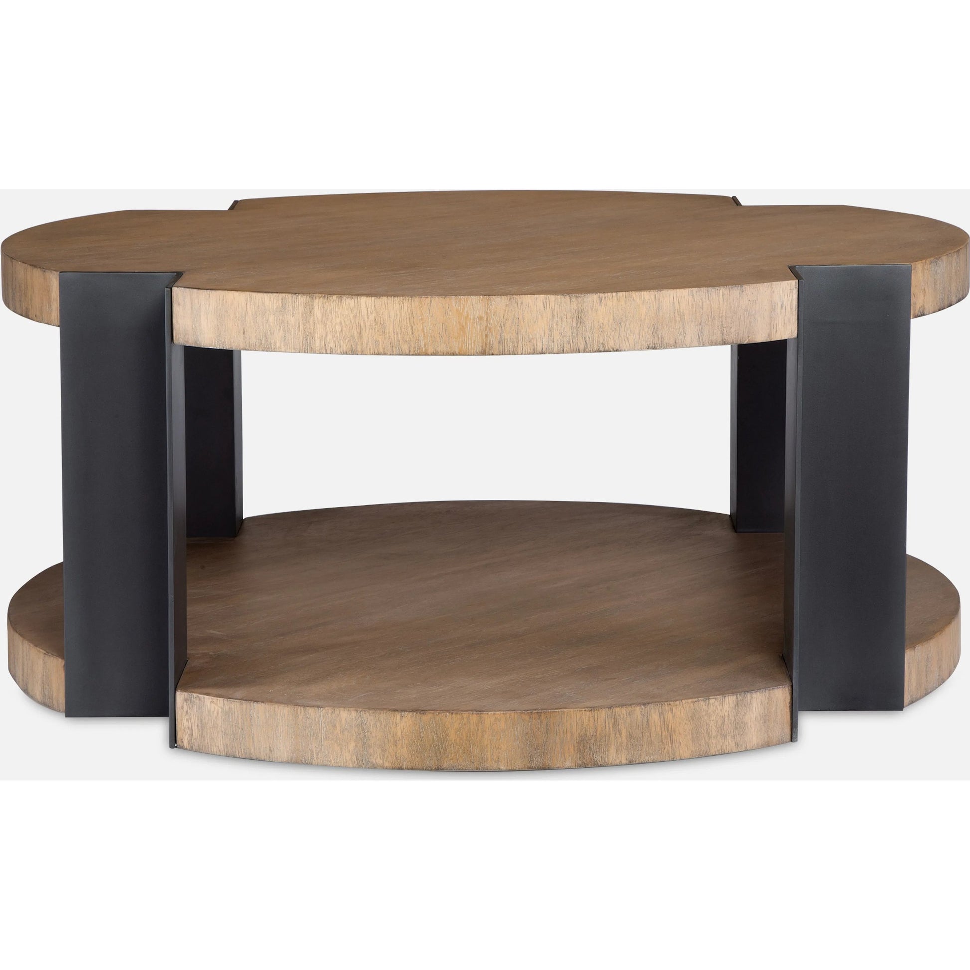Loana Industrial Coffee Table by Uttermost in black. Made from mdf sengon veneer with mahogani wood, metal in a unique style.