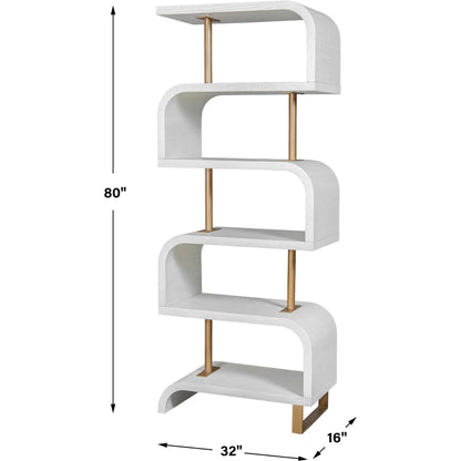 Bia Etagere by Uttermost. Made from mdf veneer mahogani with metal post in a modern style.
