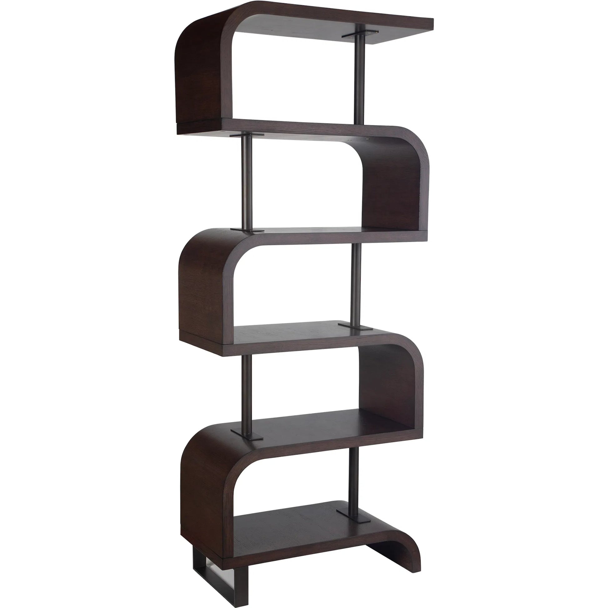 Bia Etagere by Uttermost. Made from mdf veneer mahogani with metal post in a modern style.