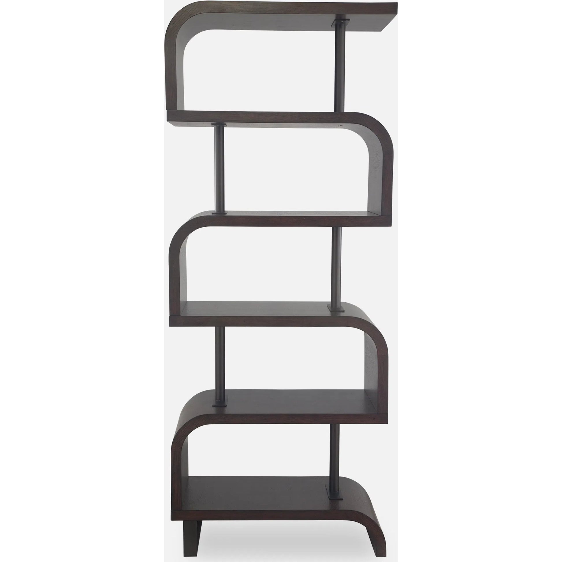 Bia Etagere by Uttermost. Made from mdf veneer mahogani with metal post in a modern style.