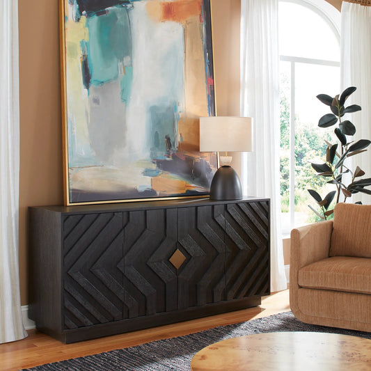 Faulkner 4-Door Cabinet by Uttermost in gold. Made from mdf veneer oak, oak wood in a unique style.
