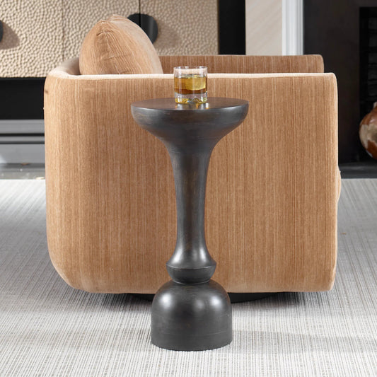 Gambit Hourglass Accent Table by Uttermost in black. Made from mango wood in a traditional style.