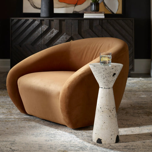 Lenora Drink Table by Uttermost in black. Made from lime stone, resin in a unique style.