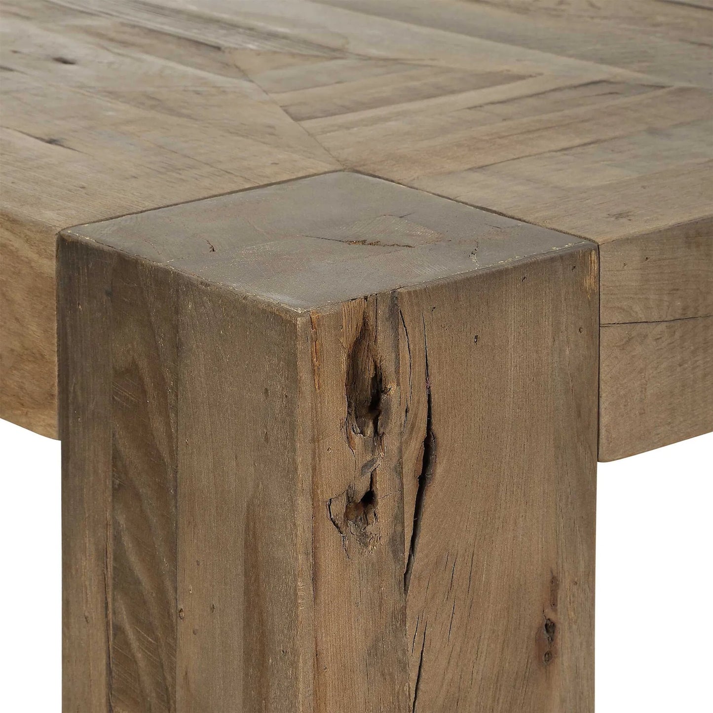 005 SI-2295248 | Closeup | Aldan Reclaimed Dining Table by Uttermost in oak. Made from reclaimed oak, plywood in a transitional style.