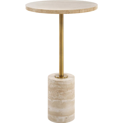 Malya Travertine Accent Table by Uttermost in brass. Made from travertine, metal in a unique style.