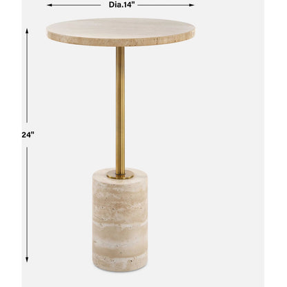 Malya Travertine Accent Table by Uttermost in brass. Made from travertine, metal in a unique style.