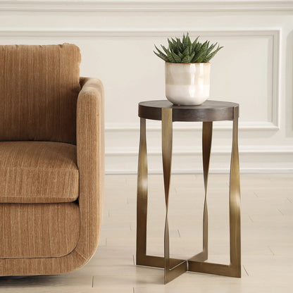 Drew Accent Table by Uttermost in dark chocolate, brass. Made from metal, mdf, walnut veneer in a modern style.
