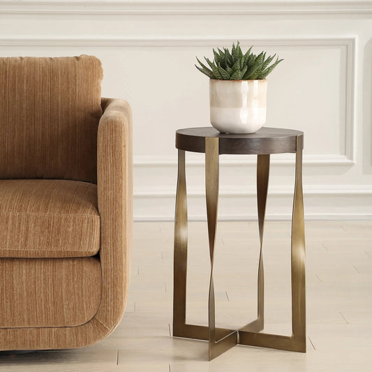 Drew Accent Table by Uttermost in dark chocolate, brass. Made from metal, mdf, walnut veneer in a unique style.