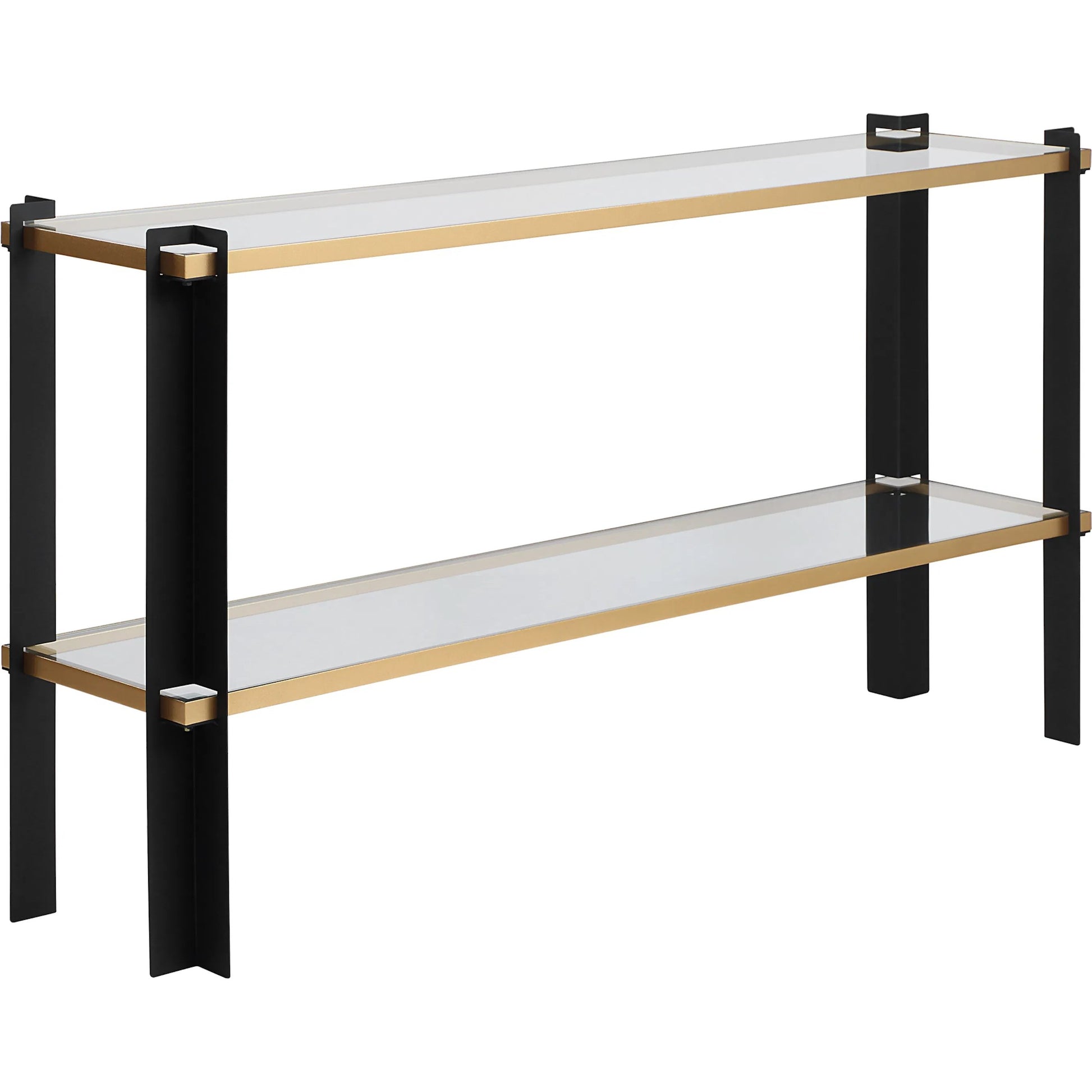 Cunene Contemporary Console Table by Uttermost in gold leaf. Made from metal, glass in a modern style.