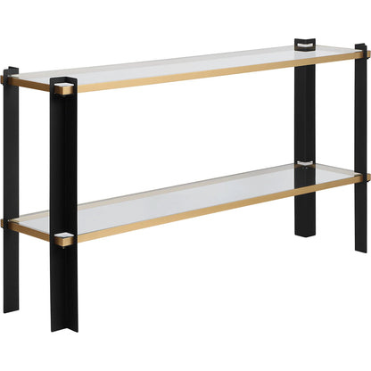 Cunene Contemporary Console Table by Uttermost in gold leaf. Made from metal, glass in a modern style.