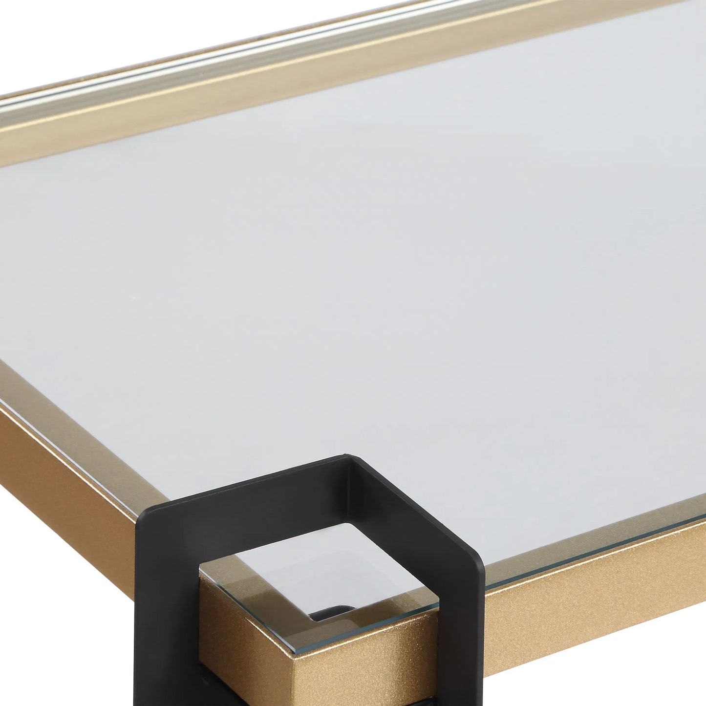 002 SI-2295366 | Closeup | Cunene Contemporary Console Table by Uttermost in gold leaf. Made from metal, glass in a modern style.