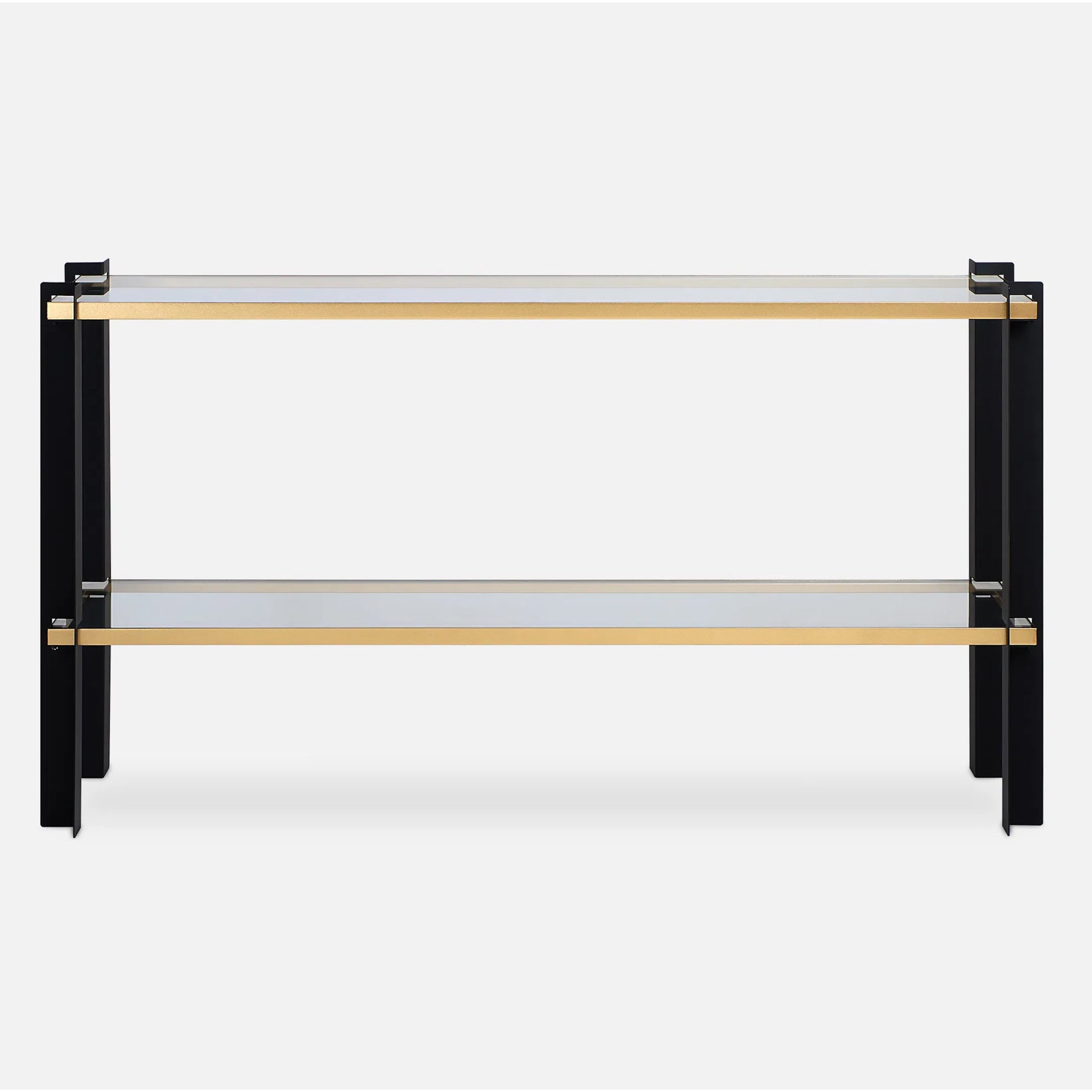 Cunene Contemporary Console Table by Uttermost in gold leaf. Made from metal, glass in a modern style.