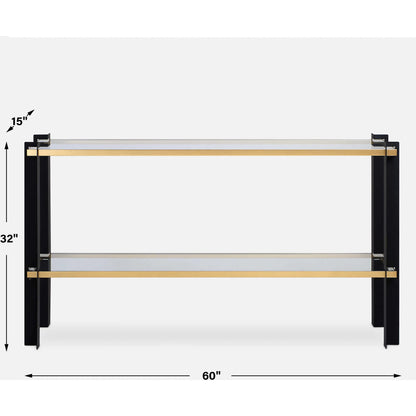 Cunene Contemporary Console Table by Uttermost in gold leaf. Made from metal, glass in a modern style.