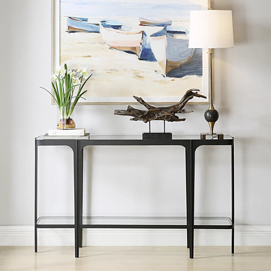 Atchison Console Table by Uttermost in iron. Made from metal, glass in a unique style.