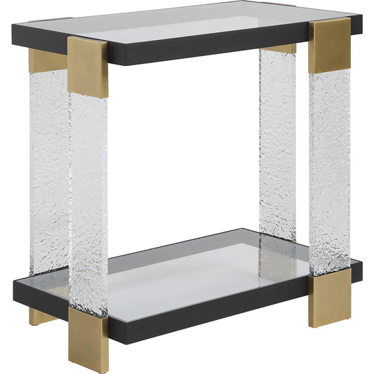 Bendena Modern Side Table by Uttermost in brass. Made from metal, glass, acrylic in a unique style.