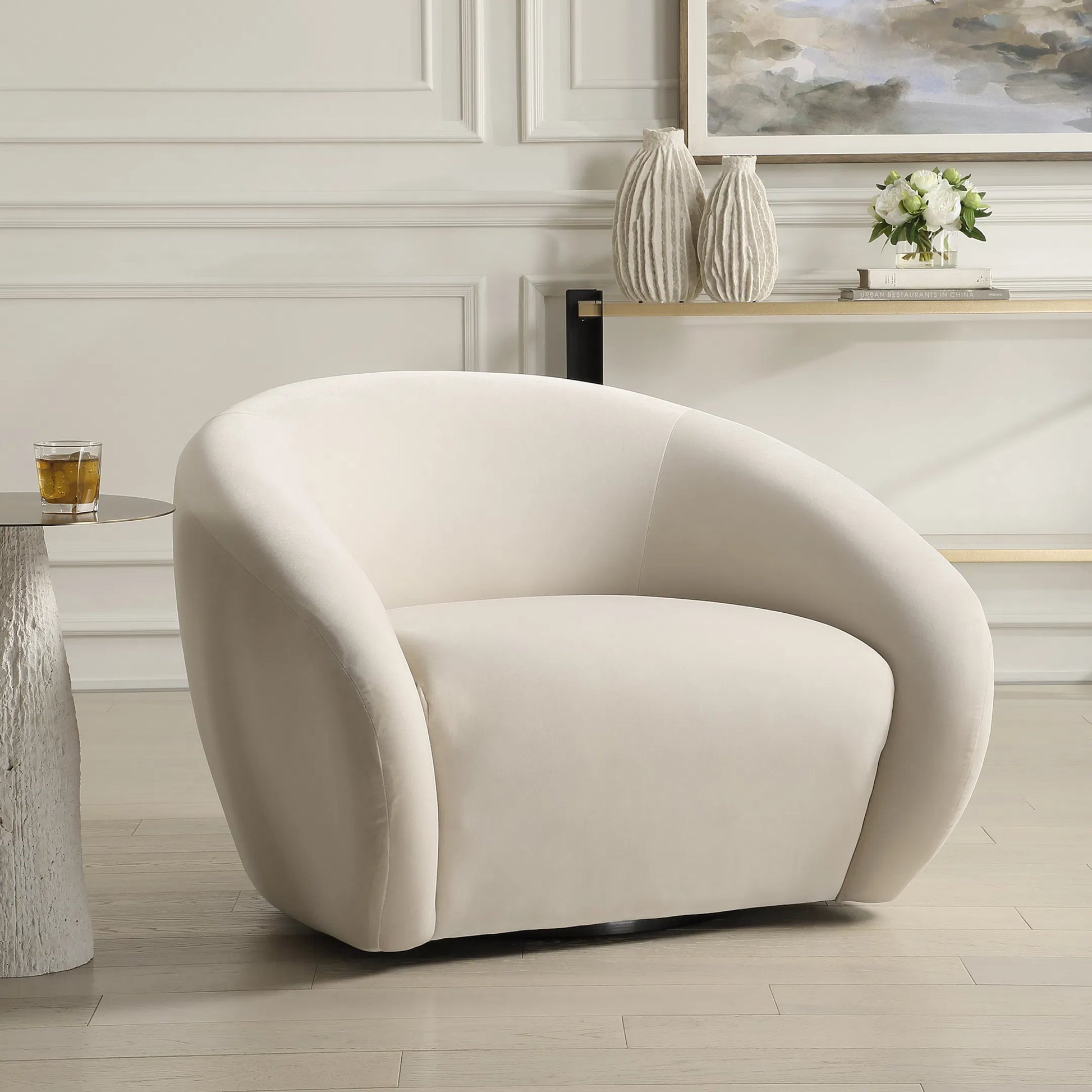 Desoto Swivel Chair by Uttermost. Made from plywood, fabric, foam in a unique style.