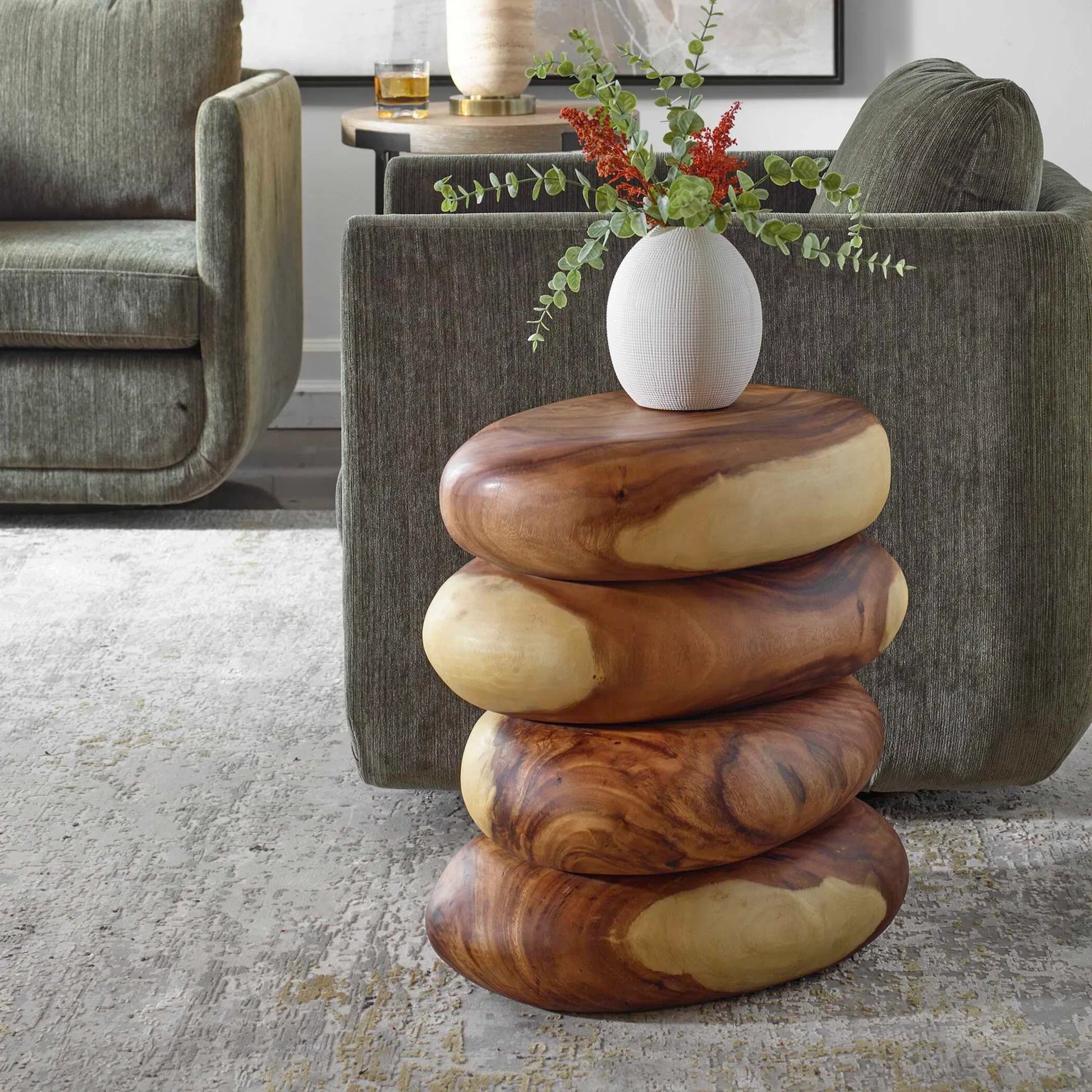 Carrillo Modern End Table by Uttermost in natural. Made from suar wood in a transitional style.