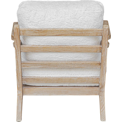 Laid Back Sheepskin Accent Chair by Uttermost in white. Made from mindi wood, fabric bopep in a transitional style.