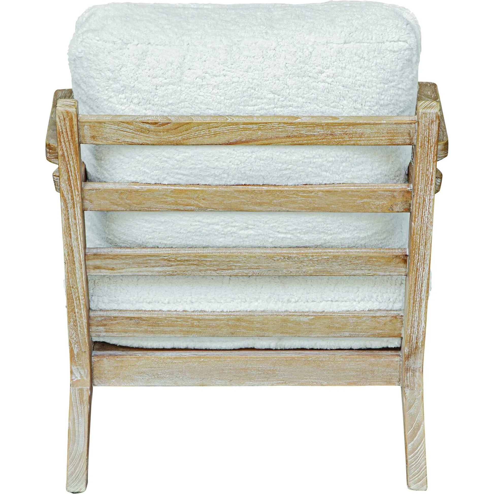 Laid Back Sheepskin Accent Chair by Uttermost in white. Made from mindi wood, fabric bopep in a transitional style.