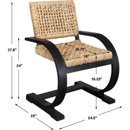 Rehema Dining Chair by Uttermost in black. Made from oak wood in a rustic style.