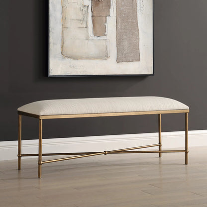 Avenham Bench by Uttermost in gold. Made from foam, fabric, iron, mdf in a unique style.