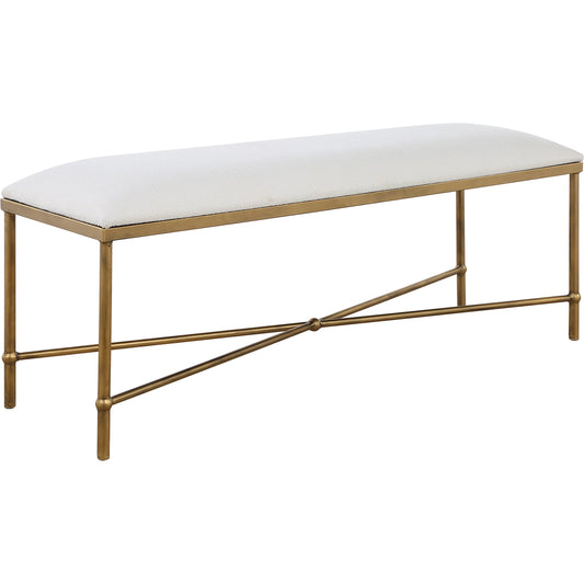 001 SI-2295235 | Primary Silo | Avenham Bench by Uttermost in gold. Made from foam, fabric, iron, mdf in a unique style.
