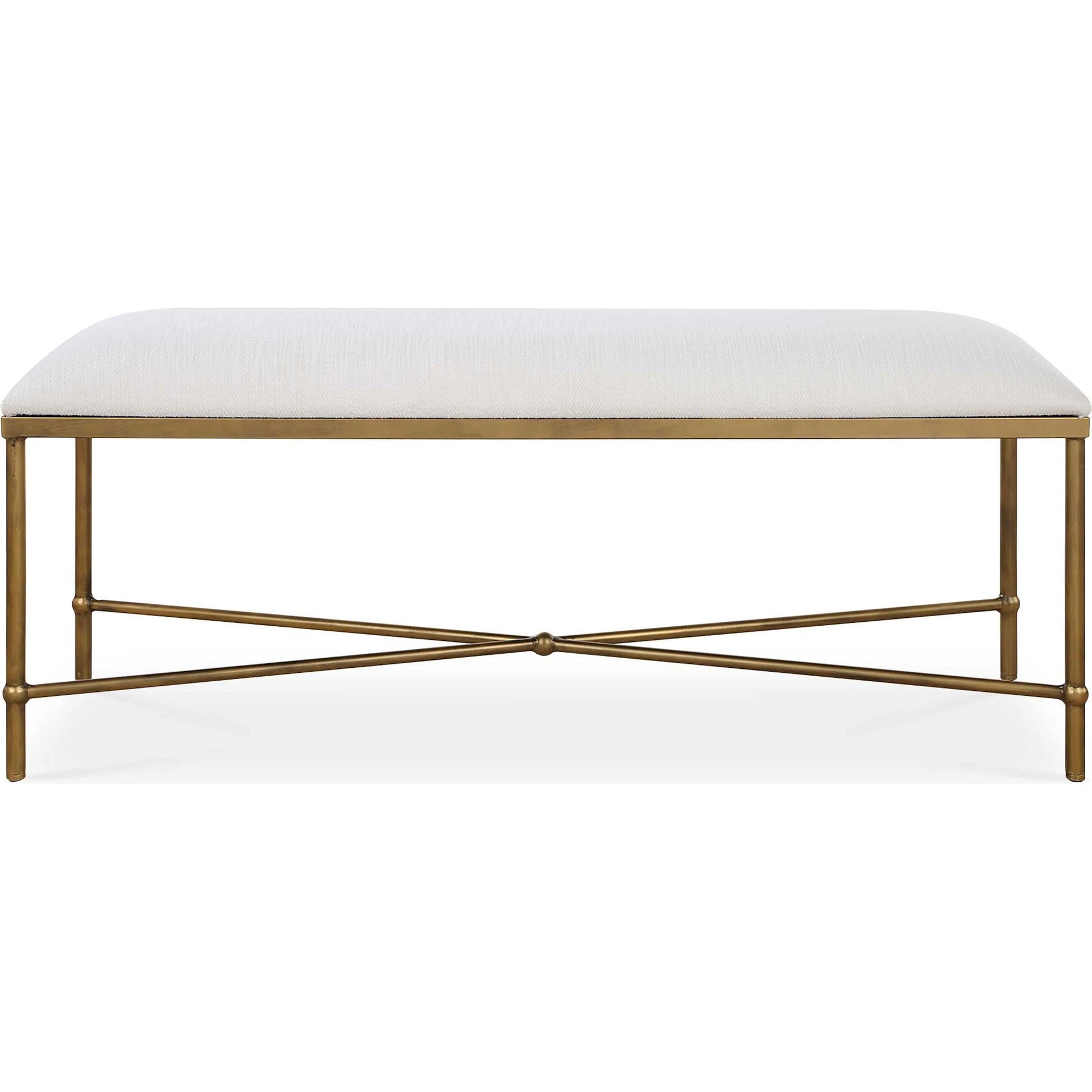Avenham Bench by Uttermost in gold. Made from foam, fabric, iron, mdf in a unique style.