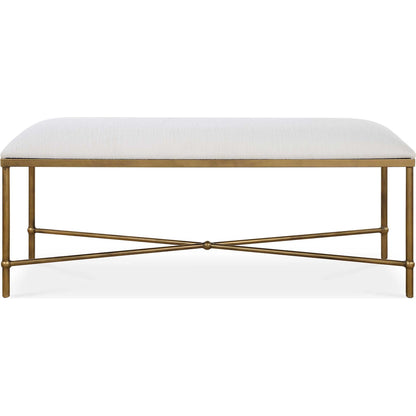 Avenham Bench by Uttermost in gold. Made from foam, fabric, iron, mdf in a unique style.