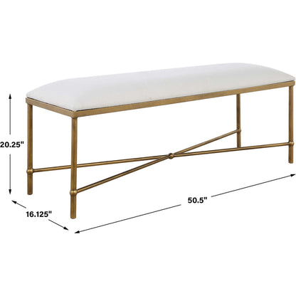 Avenham Bench by Uttermost in gold. Made from foam, fabric, iron, mdf in a unique style.