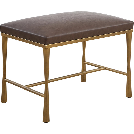 Reform Bench by Uttermost in gold. Made from iron, foam, mdf, pu leather in a unique style.