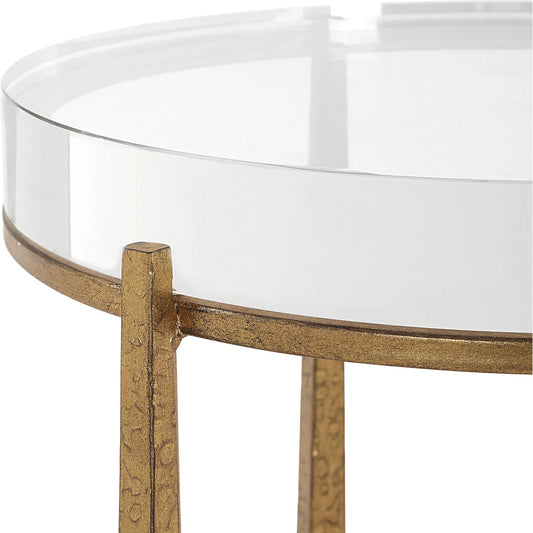 Midas Antique Accent Table by Uttermost in gold. Made from iron, crystal in a unique style.