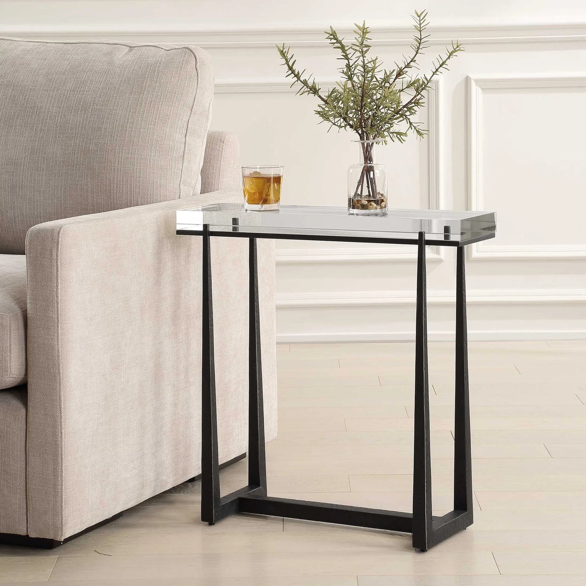 Midas Accent Table by Uttermost in dark bronze. Made from iron, crystal in a unique style.