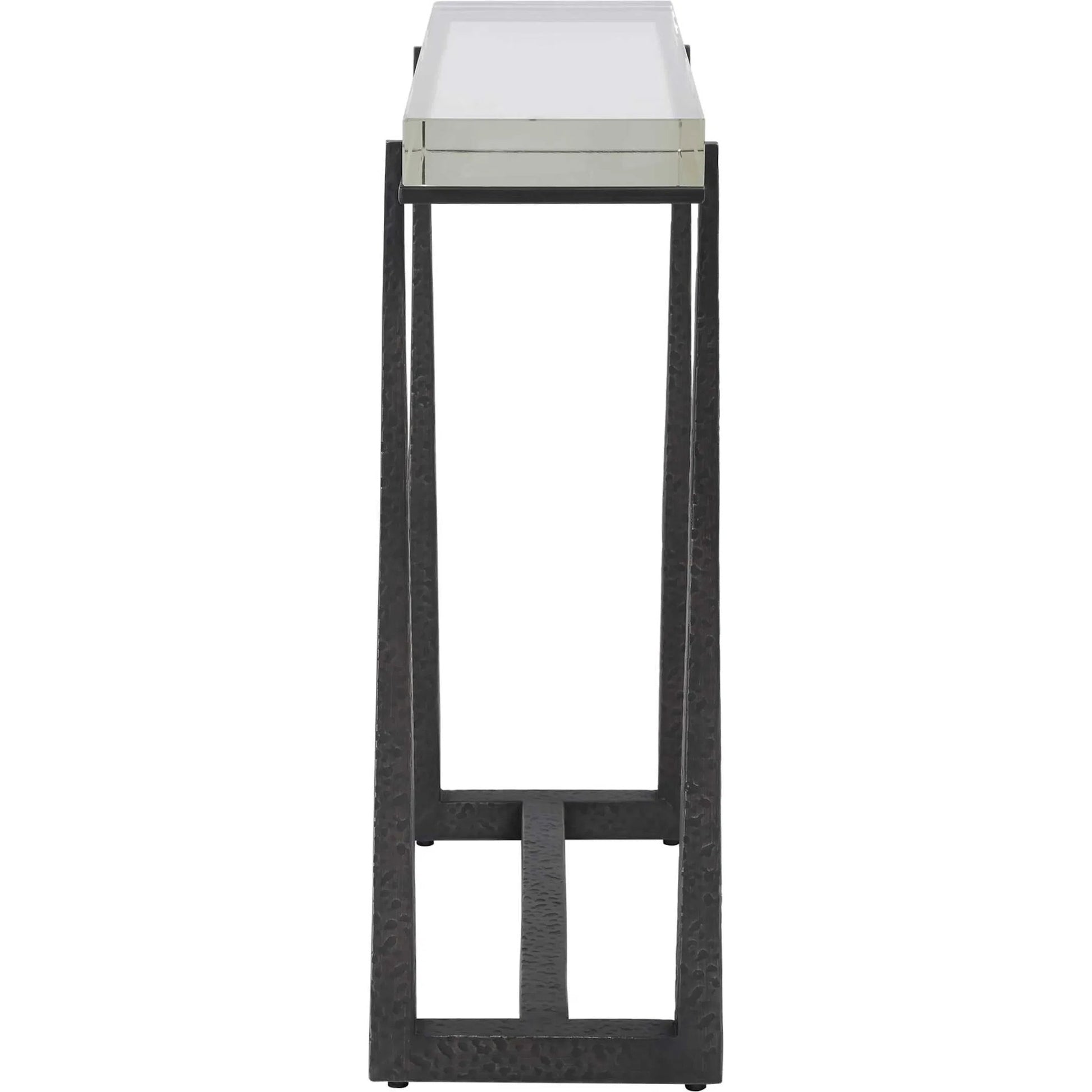 Midas Accent Table by Uttermost in dark bronze. Made from iron, crystal in a unique style.