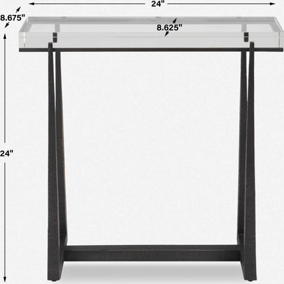 Midas Accent Table by Uttermost in dark bronze. Made from iron, crystal in a unique style.