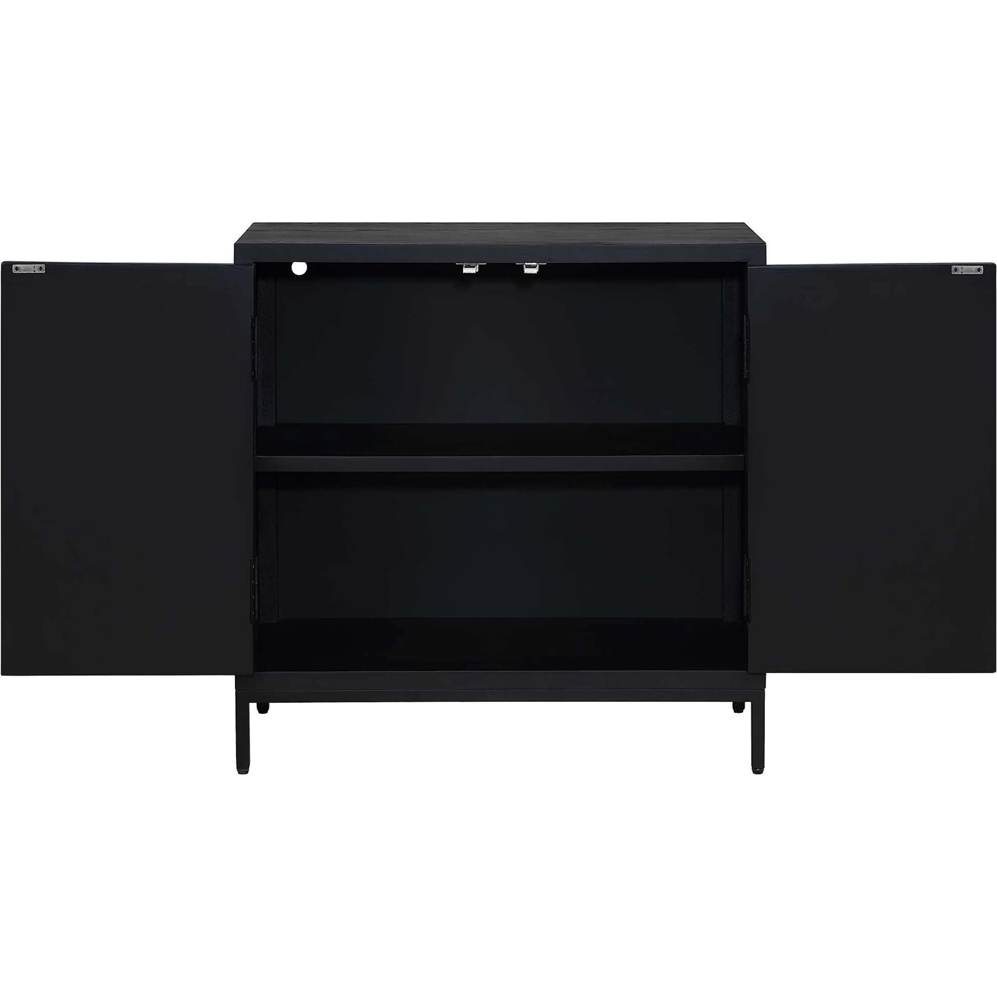 Beswick 2-Door Cabinet by Uttermost in black. Made from iron, mdf, fraxinus mandshurica, red oak bark, fir in a unique style.