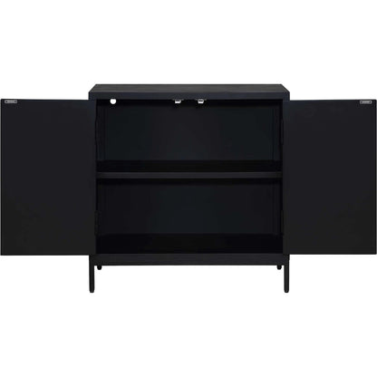 Beswick 2-Door Cabinet by Uttermost in black. Made from iron, mdf, fraxinus mandshurica, red oak bark, fir in a unique style.