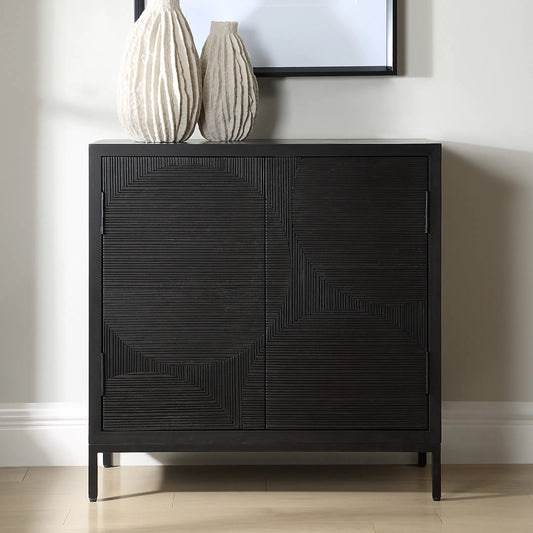 Beswick 2-Door Cabinet by Uttermost in black. Made from iron, mdf, fraxinus mandshurica, red oak bark, fir in a unique style.