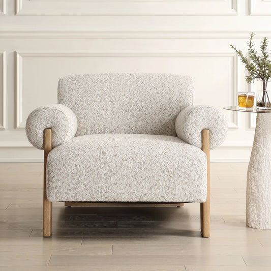 Juncture Upholstered Accent Chair by Uttermost in ivory. Made from oak, fabric, foam, plywood in a unique style.