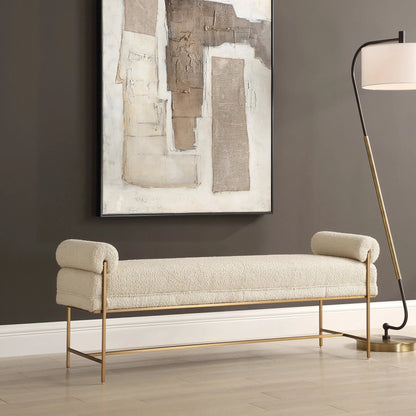 Bolster Pearl Bench by Uttermost in brass. Made from stainless steel, plywood, fabric, foam in a unique style.