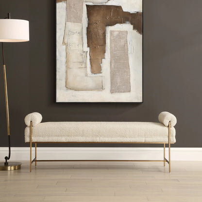 Bolster Pearl Bench by Uttermost in brass. Made from stainless steel, plywood, fabric, foam in a unique style.