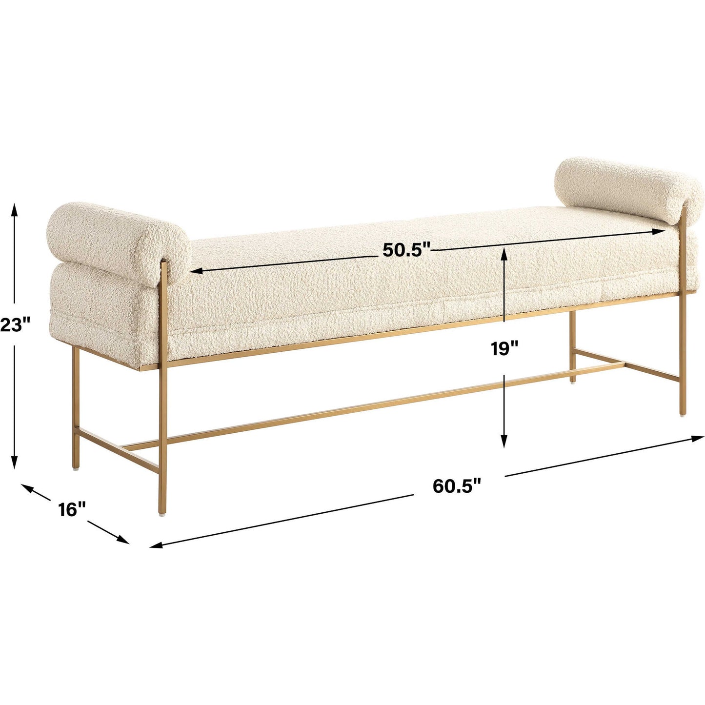 007 SI-2355239 | Unknown | Bolster Pearl Bench by Uttermost in brass. Made from stainless steel, plywood, fabric, foam in a unique style.