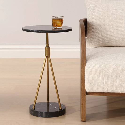 Rosston Accent Table by Uttermost in brass. Made from iron, marble in a unique style.