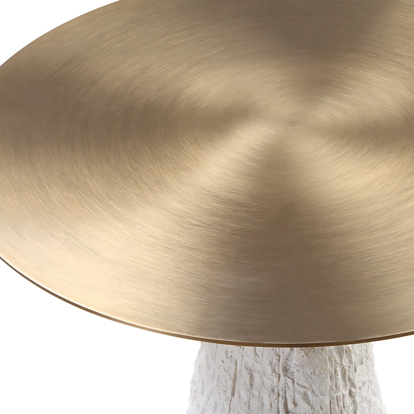 002 SI-2295376 | Closeup | Hollen Accent Table by Uttermost in white, brushed brass. Made from metal, sandstone in a transitional style.